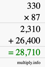 How to calculate 330 times 87 using long multiplication