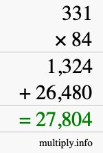 How to calculate 331 times 84 using long multiplication
