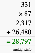 How to calculate 331 times 87 using long multiplication
