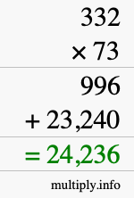 How to calculate 332 times 73 using long multiplication