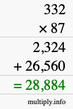 How to calculate 332 times 87 using long multiplication