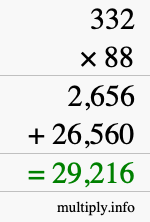 How to calculate 332 times 88 using long multiplication