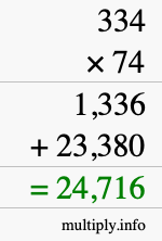 How to calculate 334 times 74 using long multiplication