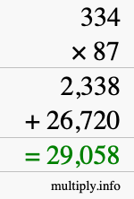 How to calculate 334 times 87 using long multiplication