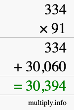 How to calculate 334 times 91 using long multiplication