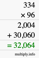 How to calculate 334 times 96 using long multiplication