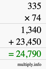 How to calculate 335 times 74 using long multiplication