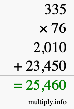 How to calculate 335 times 76 using long multiplication