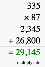 How to calculate 335 times 87 using long multiplication