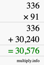 How to calculate 336 times 91 using long multiplication