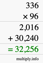 How to calculate 336 times 96 using long multiplication