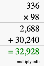 How to calculate 336 times 98 using long multiplication