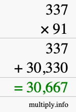 How to calculate 337 times 91 using long multiplication
