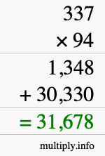 How to calculate 337 times 94 using long multiplication