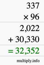 How to calculate 337 times 96 using long multiplication