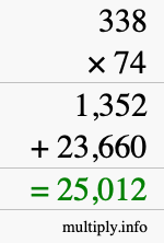 How to calculate 338 times 74 using long multiplication