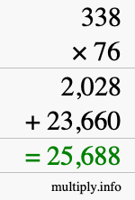 How to calculate 338 times 76 using long multiplication
