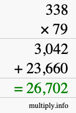 How to calculate 338 times 79 using long multiplication
