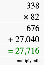 How to calculate 338 times 82 using long multiplication