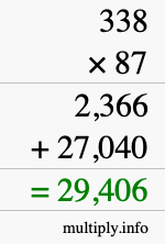 How to calculate 338 times 87 using long multiplication