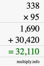 How to calculate 338 times 95 using long multiplication