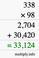 How to calculate 338 times 98 using long multiplication