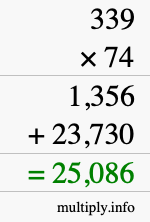 How to calculate 339 times 74 using long multiplication