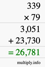 How to calculate 339 times 79 using long multiplication