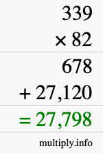 How to calculate 339 times 82 using long multiplication