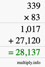 How to calculate 339 times 83 using long multiplication