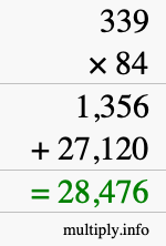 How to calculate 339 times 84 using long multiplication
