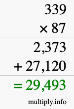 How to calculate 339 times 87 using long multiplication