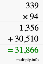 How to calculate 339 times 94 using long multiplication