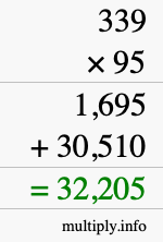 How to calculate 339 times 95 using long multiplication