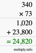 How to calculate 340 times 73 using long multiplication