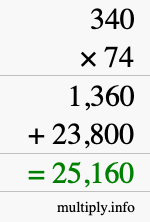 How to calculate 340 times 74 using long multiplication