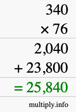How to calculate 340 times 76 using long multiplication