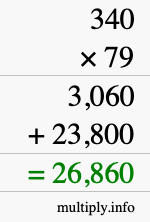 How to calculate 340 times 79 using long multiplication