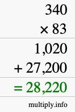 How to calculate 340 times 83 using long multiplication