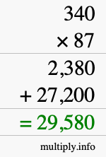 How to calculate 340 times 87 using long multiplication