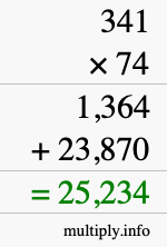 How to calculate 341 times 74 using long multiplication