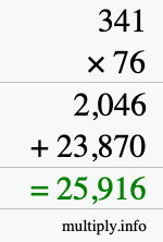 How to calculate 341 times 76 using long multiplication