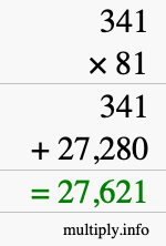 How to calculate 341 times 81 using long multiplication