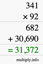 How to calculate 341 times 92 using long multiplication