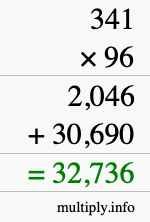 How to calculate 341 times 96 using long multiplication
