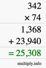 How to calculate 342 times 74 using long multiplication
