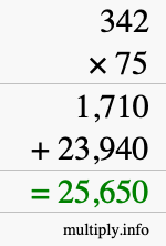 How to calculate 342 times 75 using long multiplication