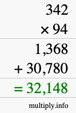 How to calculate 342 times 94 using long multiplication