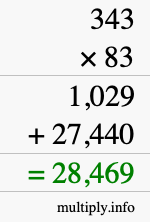 How to calculate 343 times 83 using long multiplication