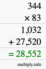 How to calculate 344 times 83 using long multiplication